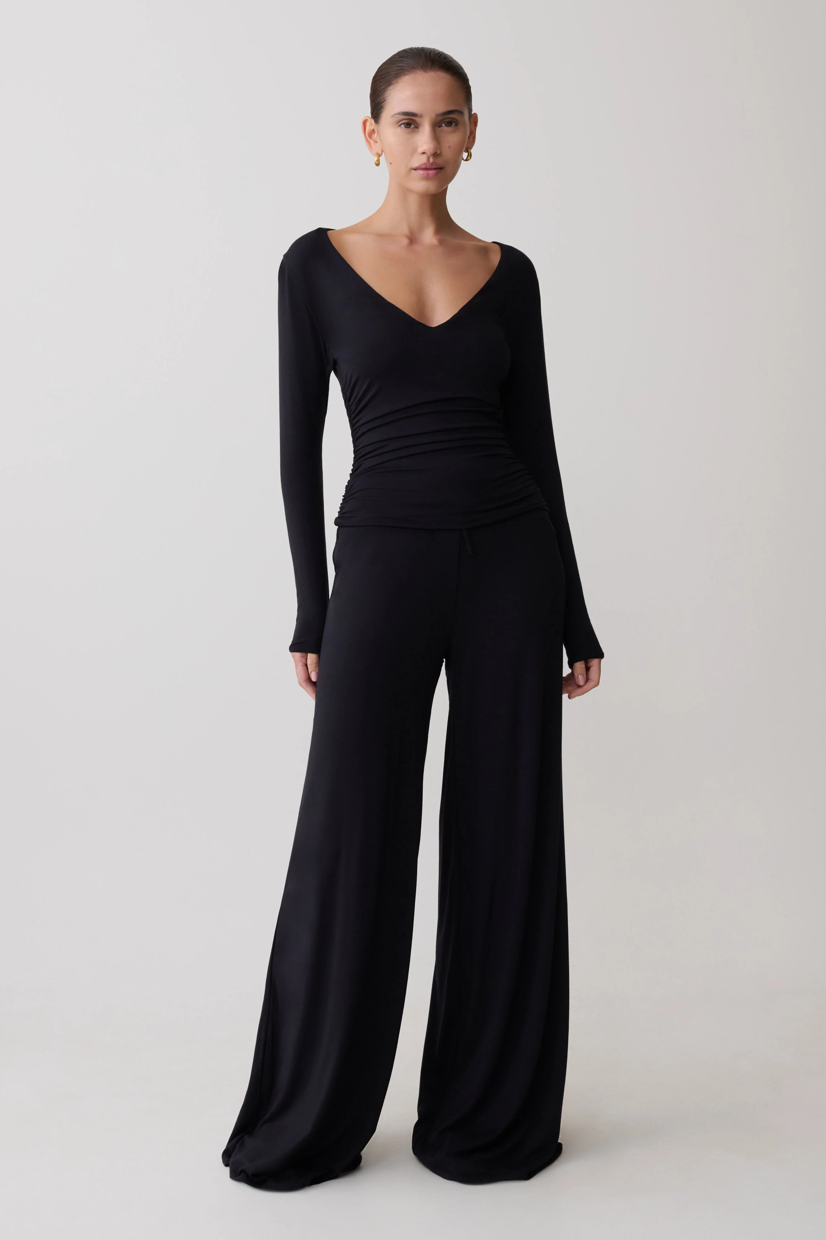 Long Sleeve Modal Top - Black | MESHKI US