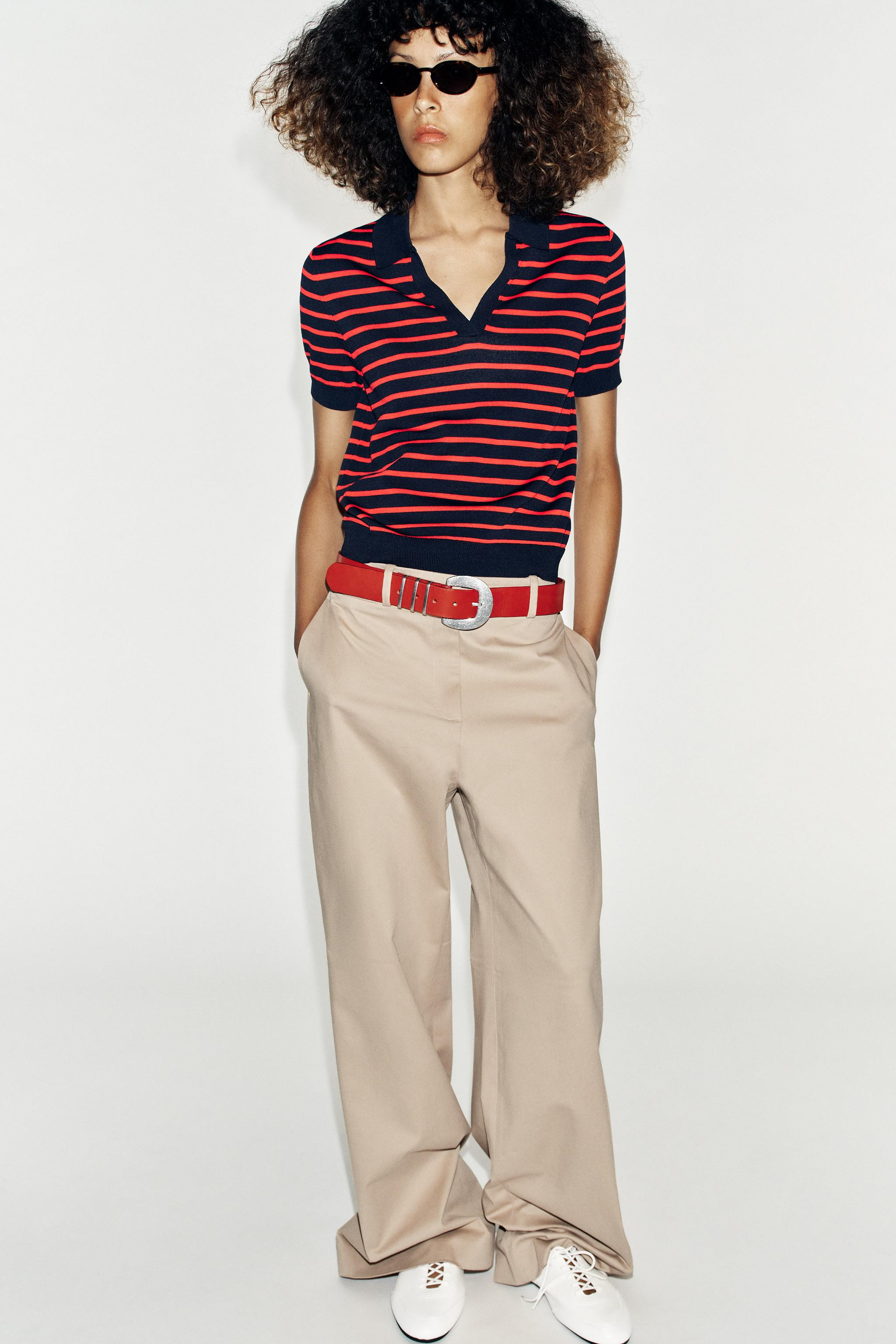 STRIPED SHORT SLEEVE KNIT POLO | Zara US