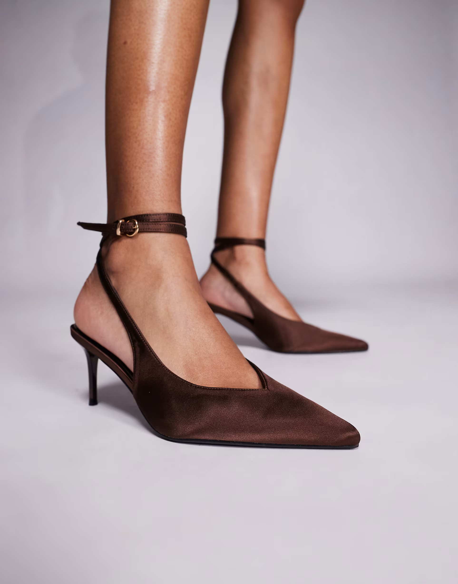 Simmi London Sonika tie leg heeled court shoes in chocolate satin | ASOS | ASOS (Global)