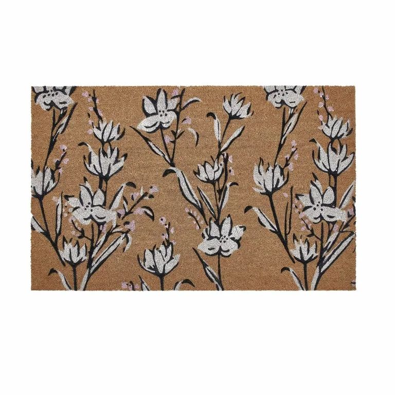 My Texas House Vertical Floral Natural/White Outdoor Coir Doormat, 18" x 30" | Walmart (US)