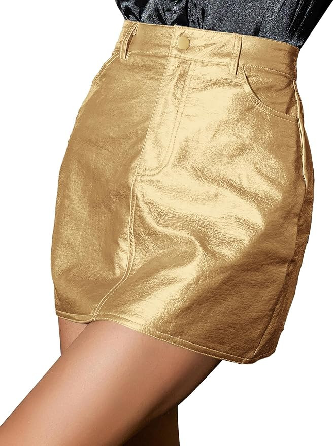 WDIRARA Women's High Waist Button Metallic Party Mini Skirt with Pockets | Amazon (US)