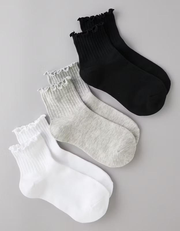 AE Ruffle Boyfriend Socks 3-Pack | American Eagle Outfitters (US & CA)