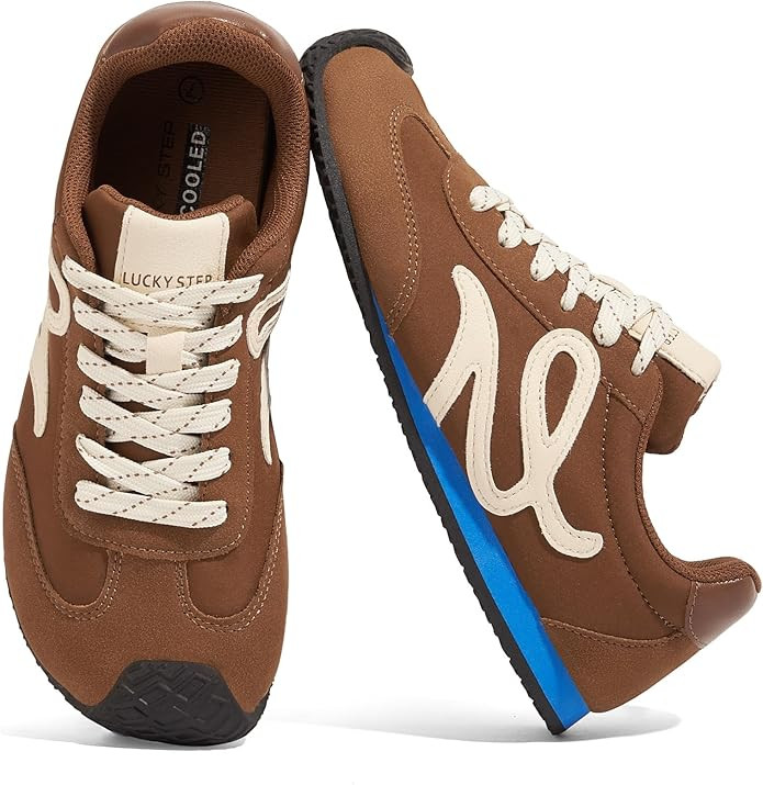 LUCKY STEP Women's Retro Tennis Fashion Sneakers Classic Casual Thin Sole Cute Comfortable Genuin... | Amazon (US)