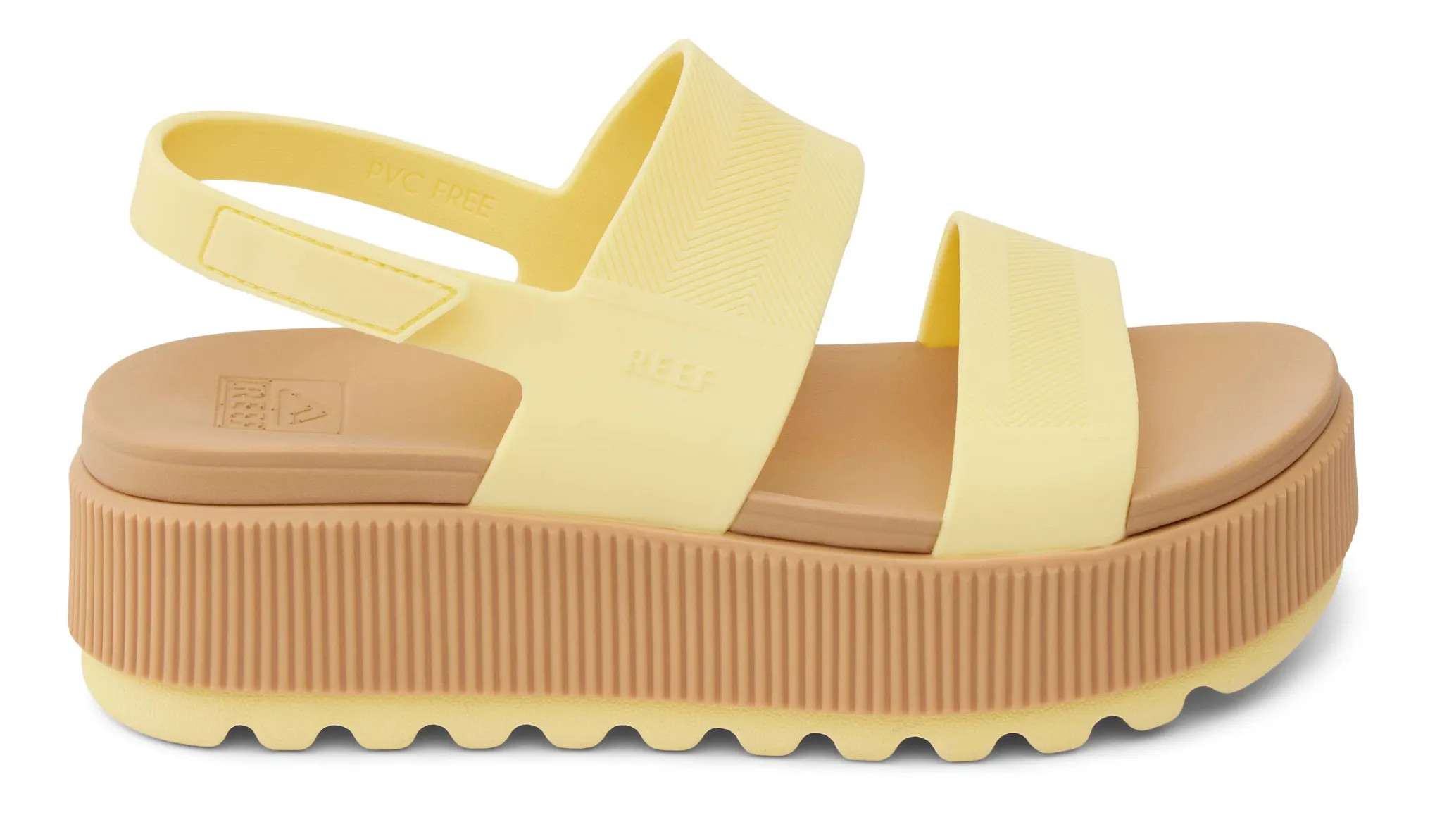 Women's Reef® Water Vista Higher :: The extra pair you take on vacation. The Water Vista Higher is an elevated platform sandal with unexpected water-friendly properties and a lightweight feel. - Pale Banana, Size: 6, Medium | Footwear - Road Runner Sports | Road Runner Sports