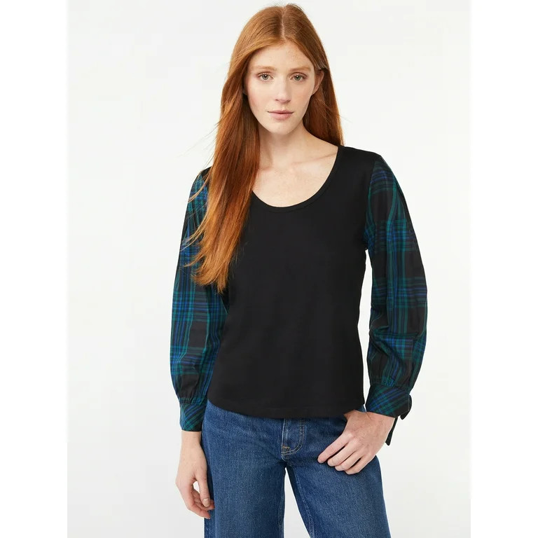 Women's Free Assembly U Neck Pleat Shoulder Top S4 2022 - Walmart.com | Walmart (US)