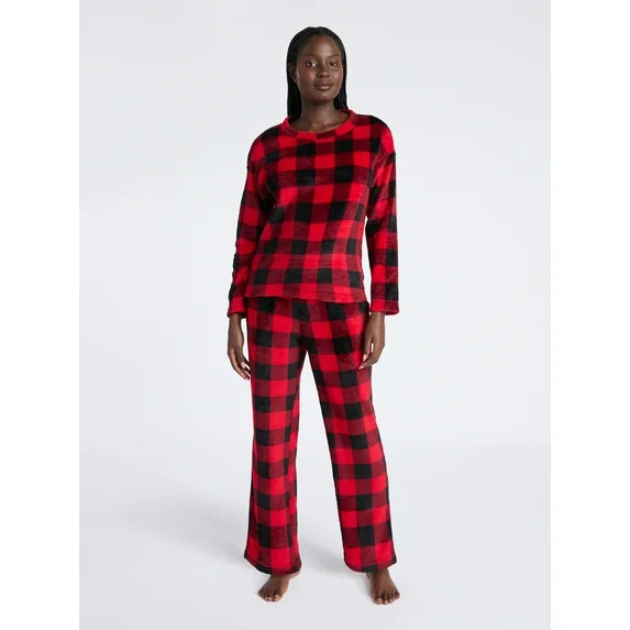 Joyspun Women's Folded Giftable Plush Long Sleeve Top and Pants Pajamas Set, 2-Piece, Sizes S-3X | Walmart (US)