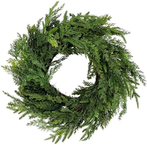 Faux Cedar Christmas Wreath for Front Door - Realistic Artificial Pine Greenery Wreaths for Outdo... | Amazon (US)