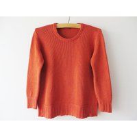 90S Orange Knit Sweater Cotton Blend Women Pullover Knitted Terracotta Long Sleeve Jumper Gift For H | Etsy (US)