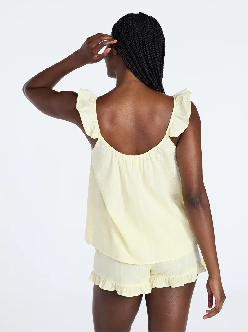 Joyspun Women's Seersucker Sleep Cami and Shorts Set with Ruffle, 2-Piece, Sizes XS-3X | Walmart (US)