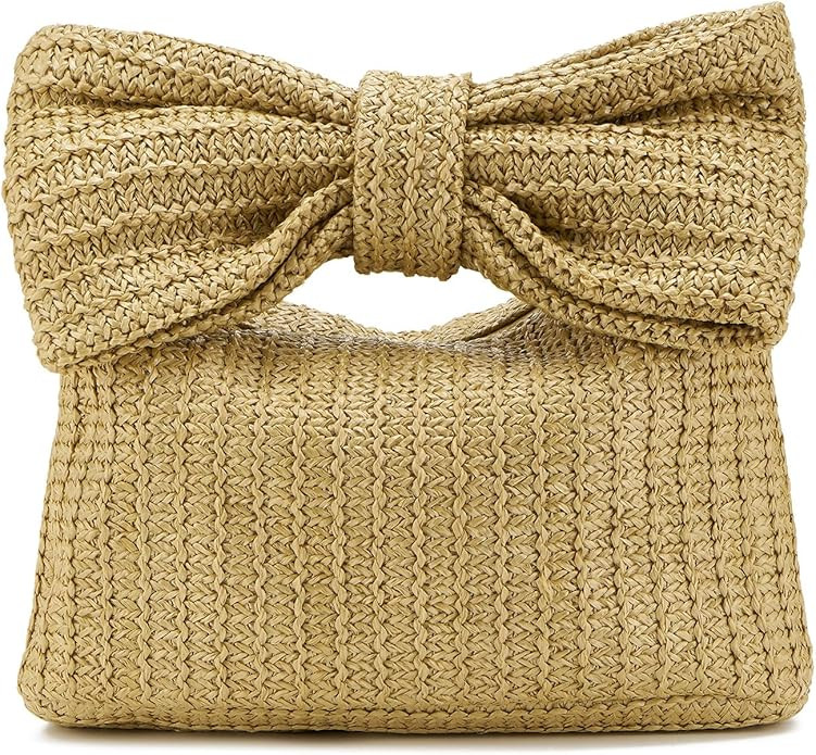 Women Straw Clutch Purses Bow Purse Summer Beach Bags Stylish Handmade Woven Handbags for Party W... | Amazon (US)