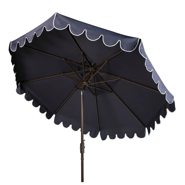 SAFAVIEH Outdoor Collection Venice Single Scallop 9-Foot Tilt Umbrella Navy/White | Walmart (US)