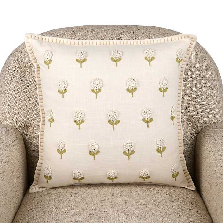 New! White French Knot Floral Pillow | Kirklands