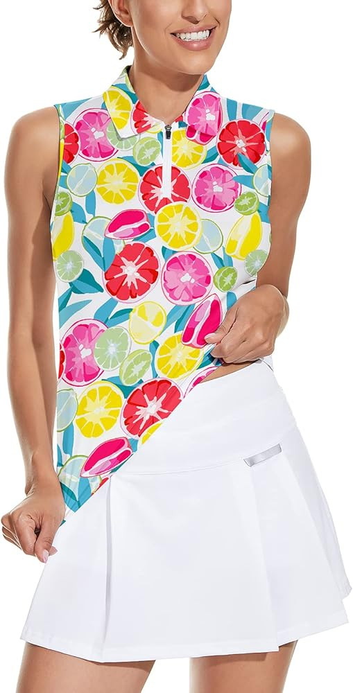 Soneven Women's Sleeveless Golf Top Floral Athletic Golf Wear Moisture Wicking Sleeveless Polo Qu... | Amazon (US)