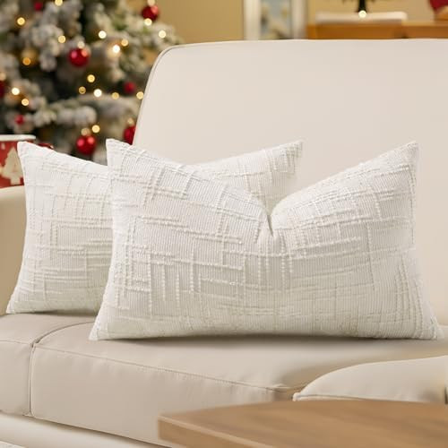 decorUhome Spring Cream White Chenille Throw Pillow Covers 12x20 Set of 2 Thick Textured Slubby C... | Amazon (US)