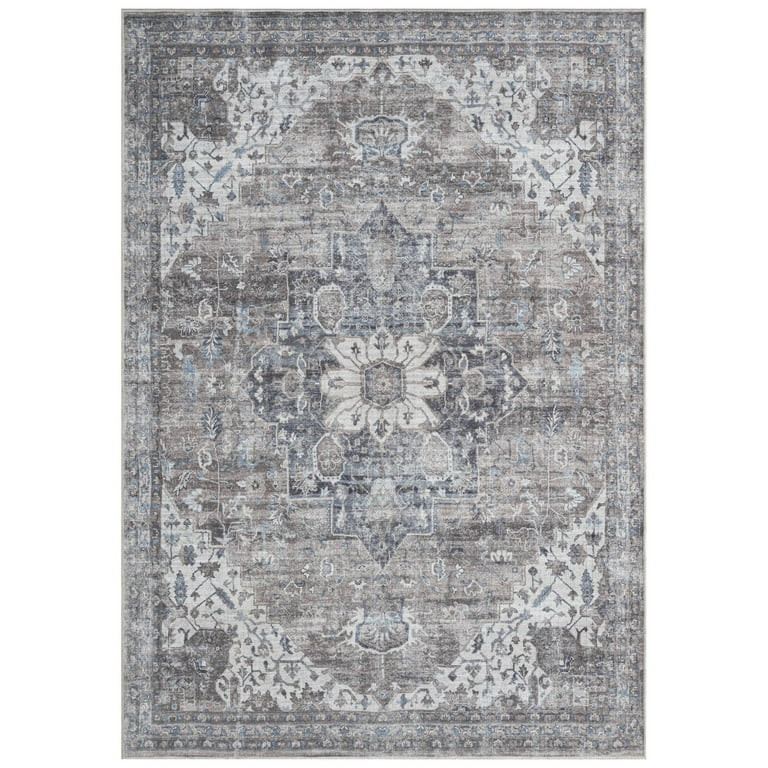 Everwash Callaghan Esther Bohemian Medallion Machine Washable Area Rug 5'2"x7'2", Grey | Walmart (US)