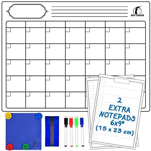 Whiteboard Monthly Calendar Set - Magnetic Monthly Planner 43 x 33 cm + 2 Dry Wipe Notepads + 1 E... | Amazon (DE)