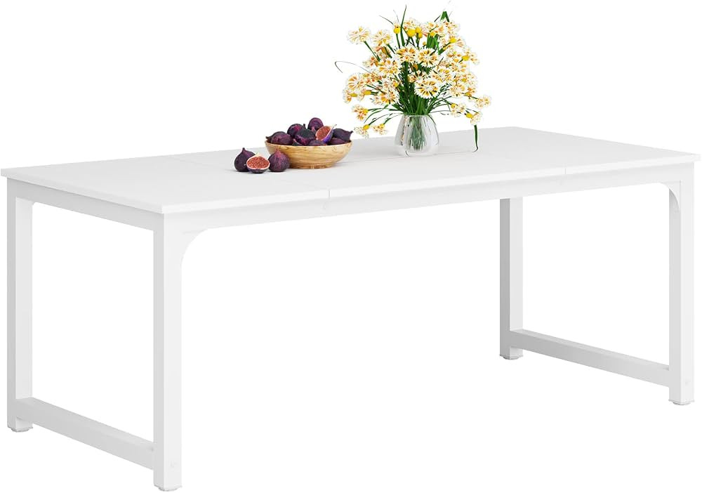 LITTLE TREE 70.9 Inch Large Dining Table Rectangular Kitchen Furniture for 6 to 8 People, White | Amazon (US)