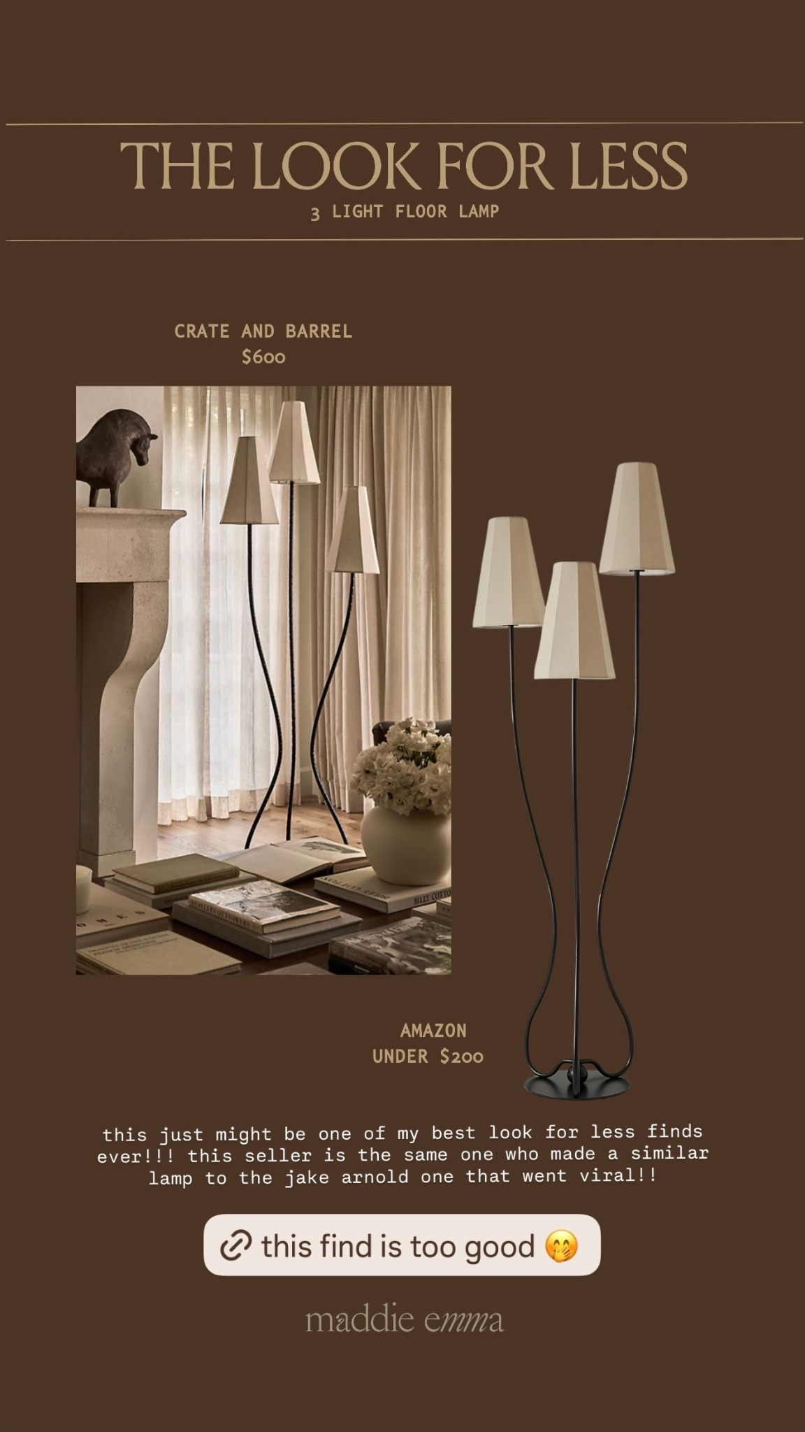 this just might be one of my best look for less finds ever!!! this seller is the same one who made a similar lamp to the jake arnold one that went viral!!