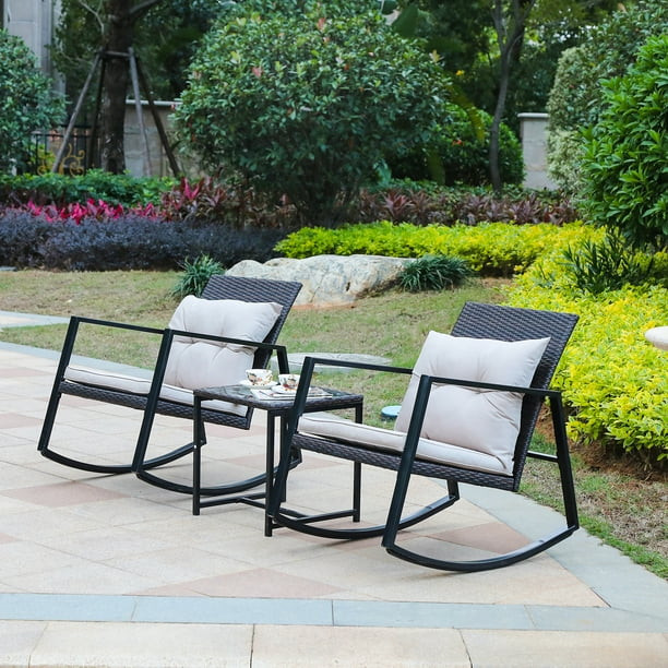 3pc Iron and Wicker Rocker Conversation Patio Set - Walmart.com | Walmart (US)