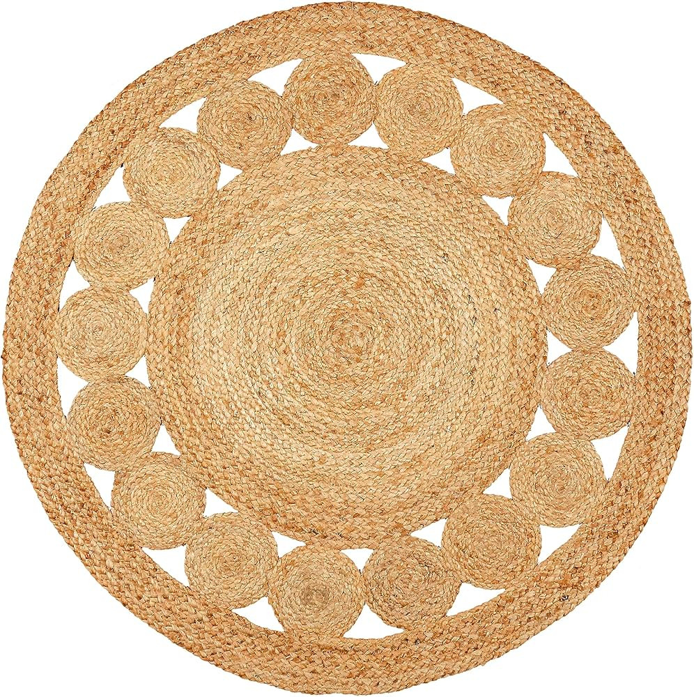 Hand Woven Braided Jute Rug - 4' Round - Reversible Farmhouse Dining Room Rug, Living Room, Bedro... | Amazon (US)