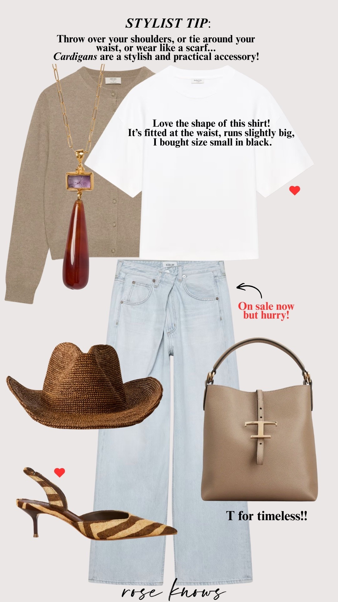 Classic handbag Italian Tods
Cardigan worn in many ways
Cross over jeans on sale 
Long statement necklace 
Western hat 
Under $200 pieces 
Favorite T, I bought in black and love m!! Runs a little big - I bought small 
Fav sling backs but boots also would work linked below 


#LTKSpringSale #LTKTravel #LTKOver40