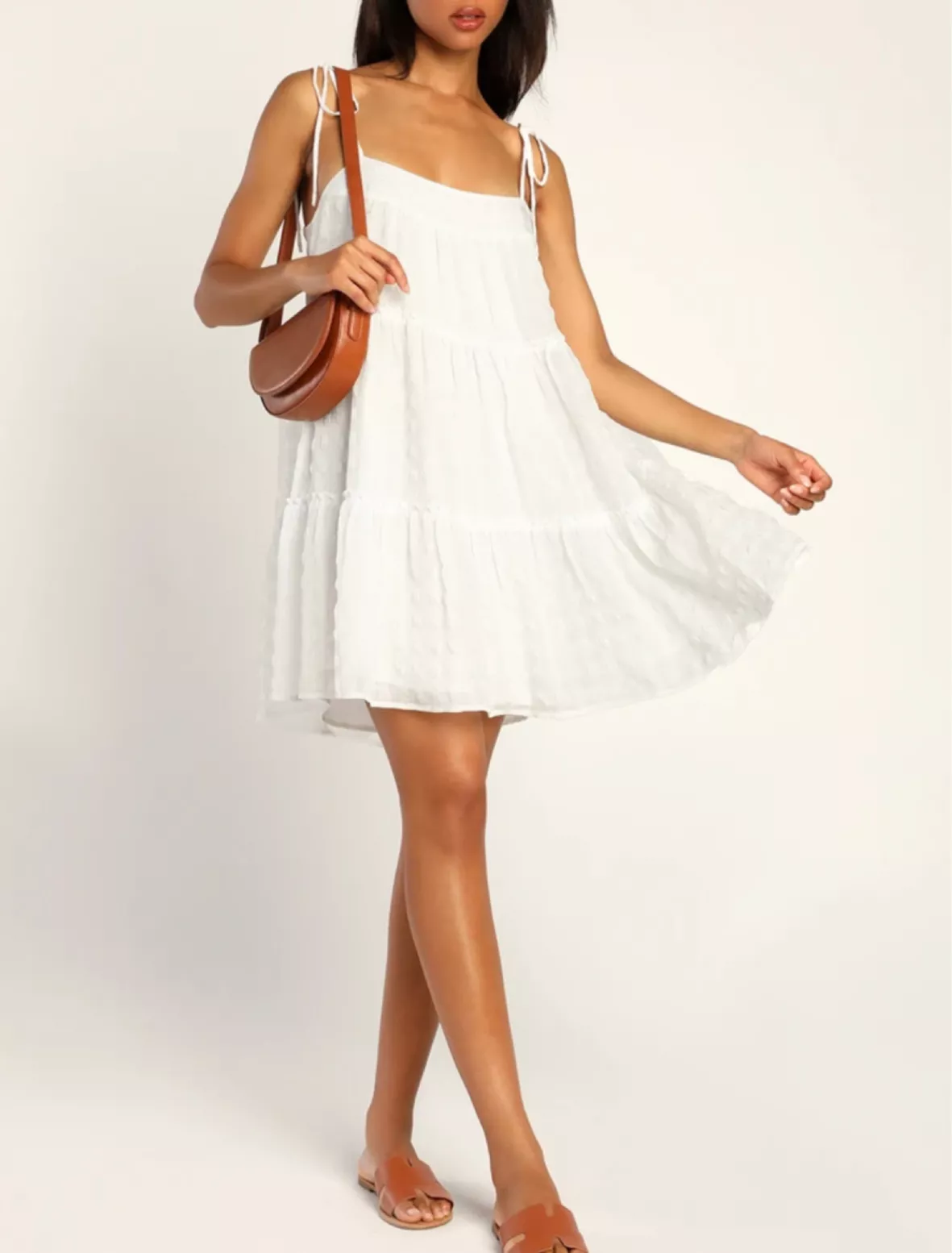 Exceptionally Dainty White Floral Chiffon Babydoll Mini Dress