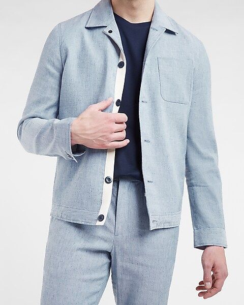 Light Blue Linen-Blend Shirt Jacket | Express