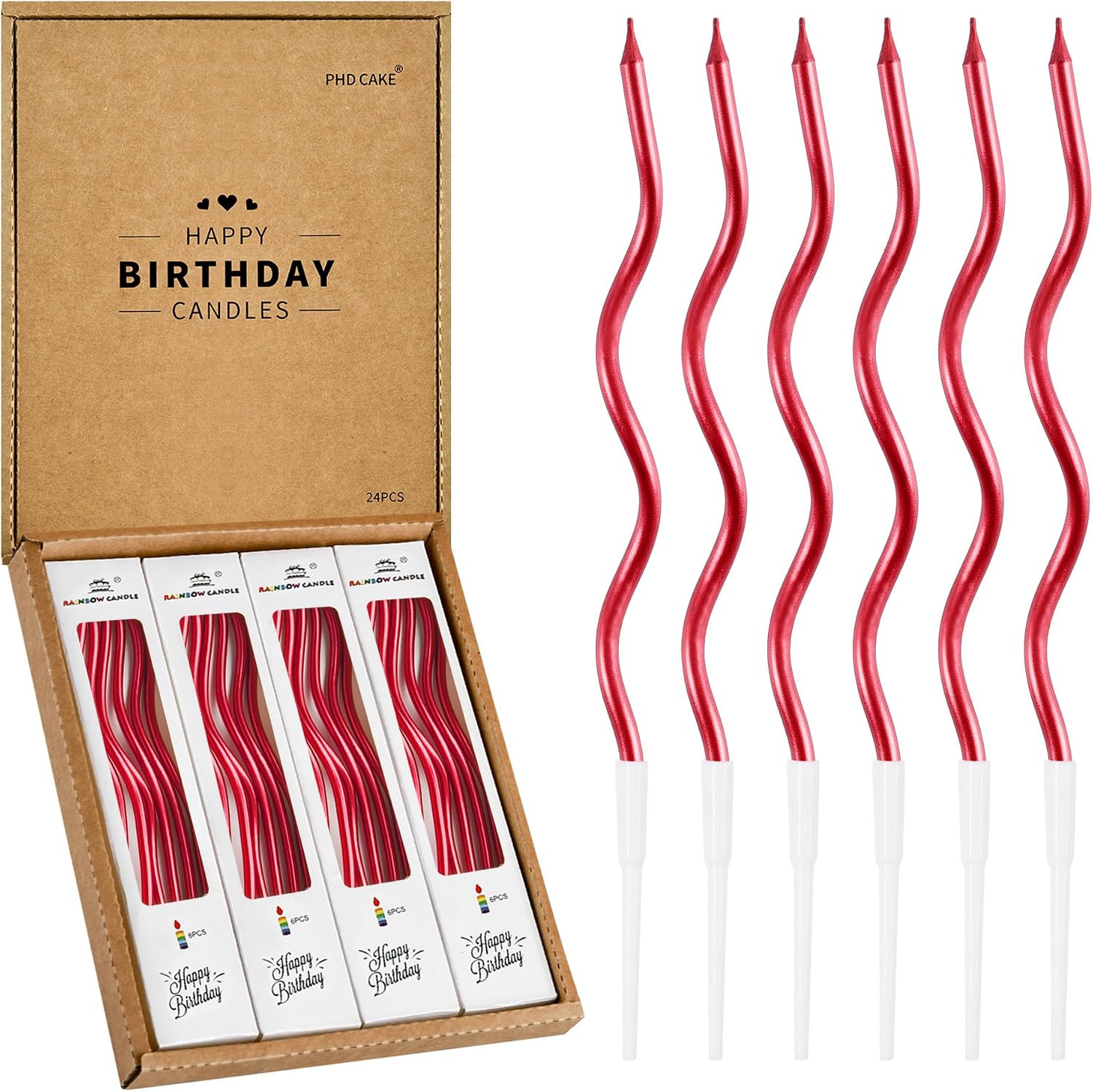 PHD CAKE 24-Count Red Spiral Long Thin Birthday Candles, Cake Candles, Birthday Parties, Wedding Decorations, Party Candles | Amazon (US)