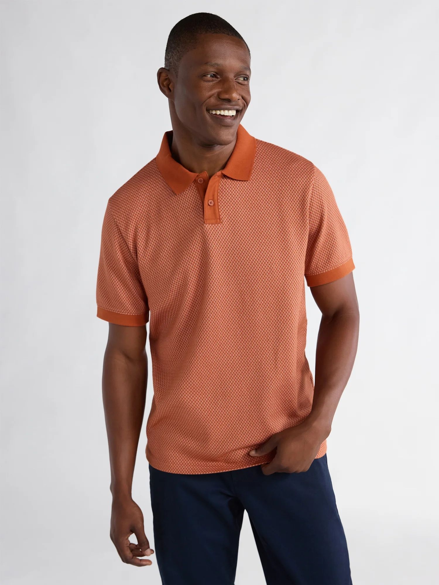 Free Assembly Men’s Jacquard Checkered Knit Polo Shirt, Sizes S-3XL | Walmart (US)