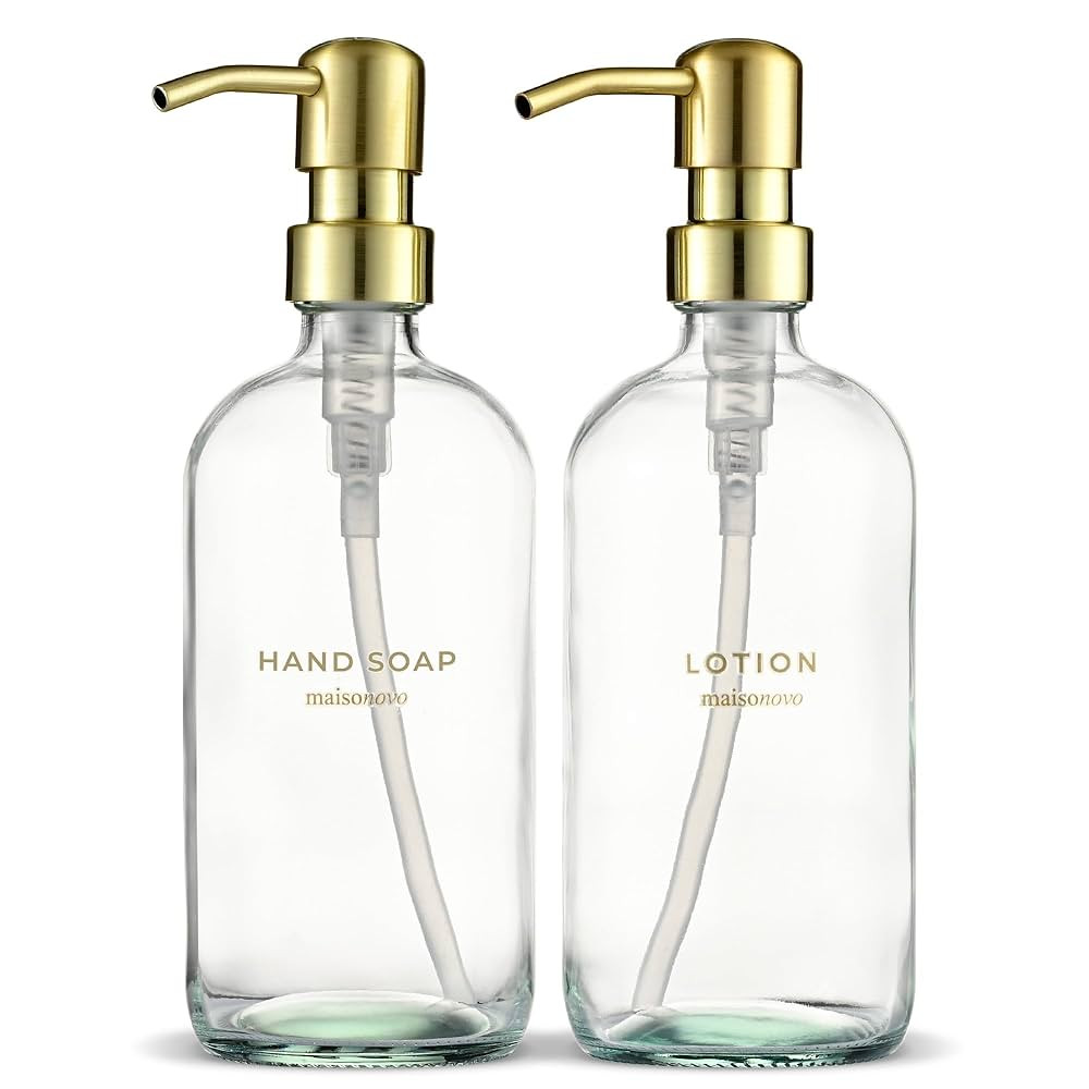 MaisoNovo Soap Dispenser 2-Piece Set | 16.9oz Clear Bottles with Gold Stainless Steel Pump | Amazon (US)