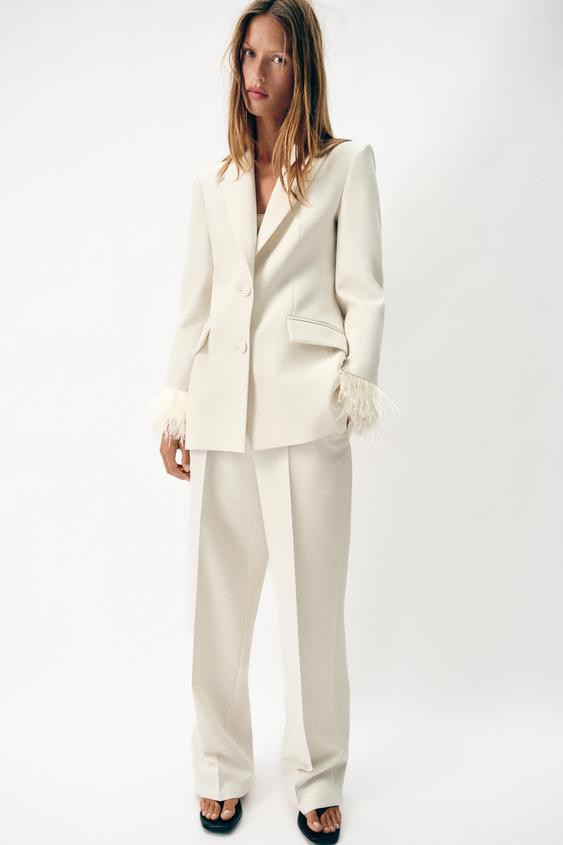 BLAZER WITH SHOULDER PADS AND FEATHER CUFFS | Zara US