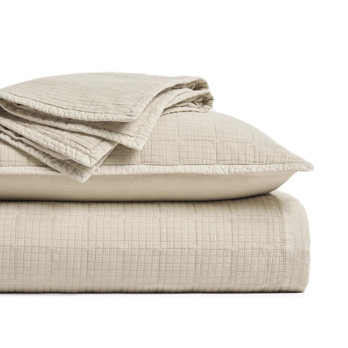 Stonewashed Crinkle Cotton Box Stitch Quilt Set | Joss & Main