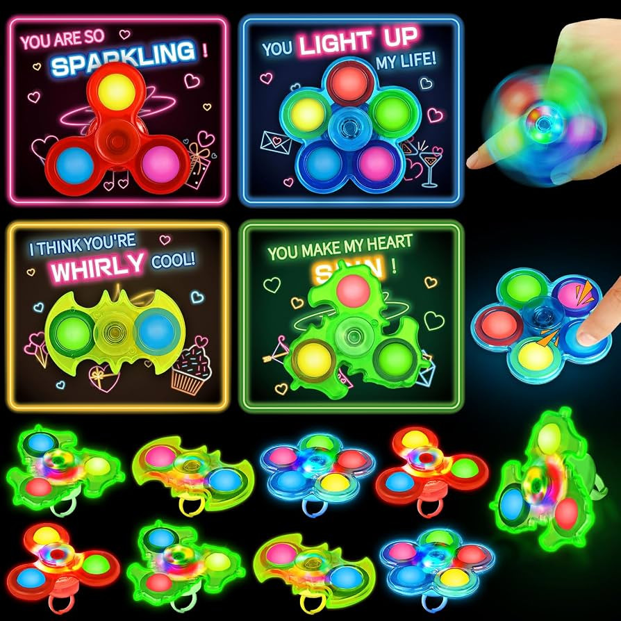 Valentines' Day Cards for Kids, 24 Pack Light Up Fidget Spinners with Valentines Day Cards for Va... | Amazon (US)