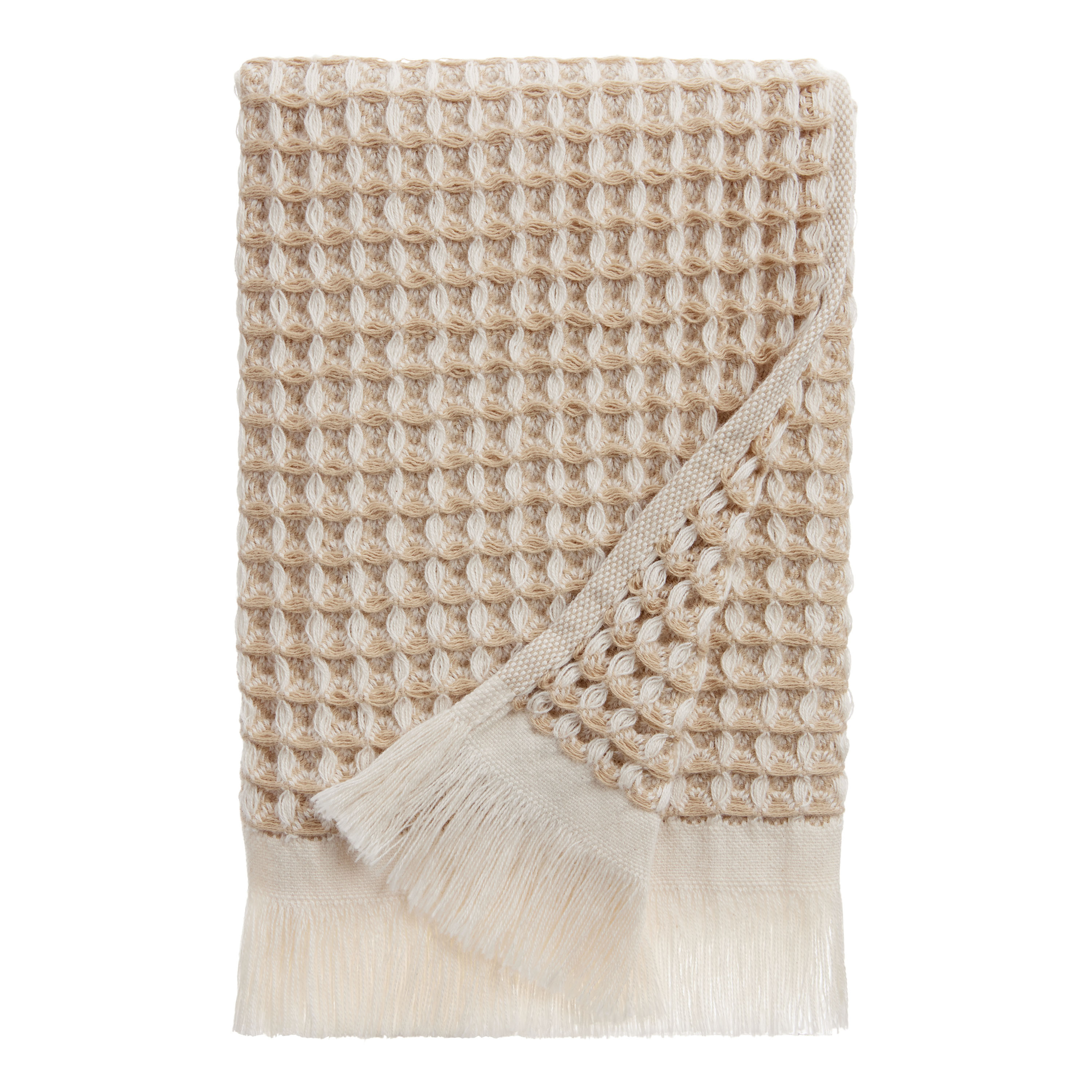 Sand and Ivory Waffle Weave Cotton Hand Towel | World Market
