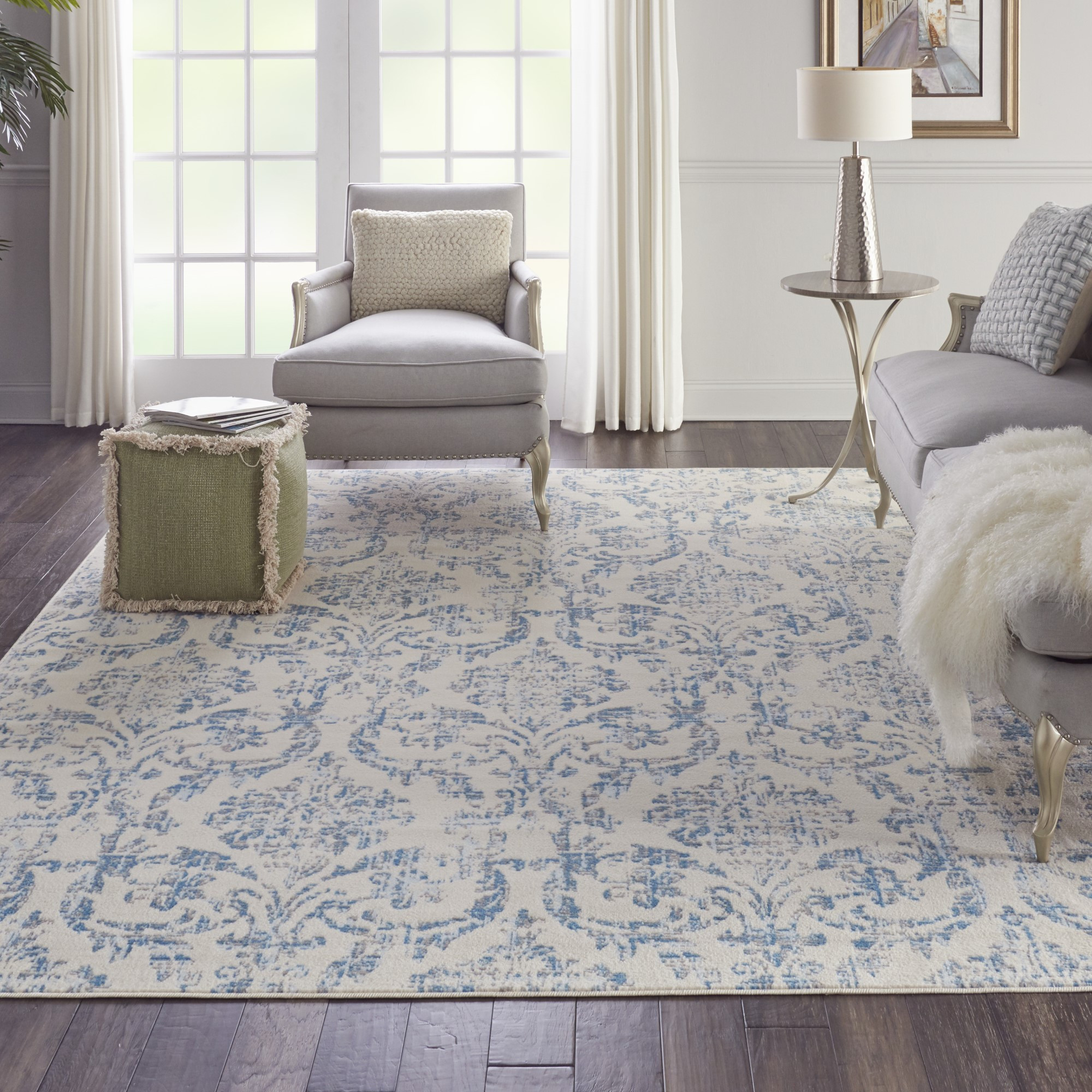 Nourison-Jubilant-JUB-09-Ivory, Blue | Rugs Direct