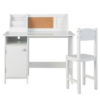 2-Piece Wood Top Kids Desk and Chair Set Study Writing Workstation with Bookshelf and Bulletin Bo... | The Home Depot