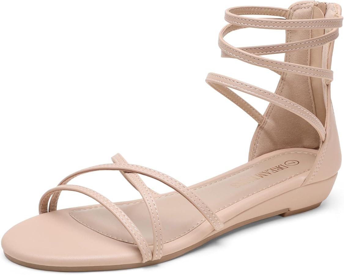 DREAM PAIRS Women's Ankle Strap Flat Sandals Summer Dressy Strappy Gladiator Rhinestones Sandals | Amazon (US)
