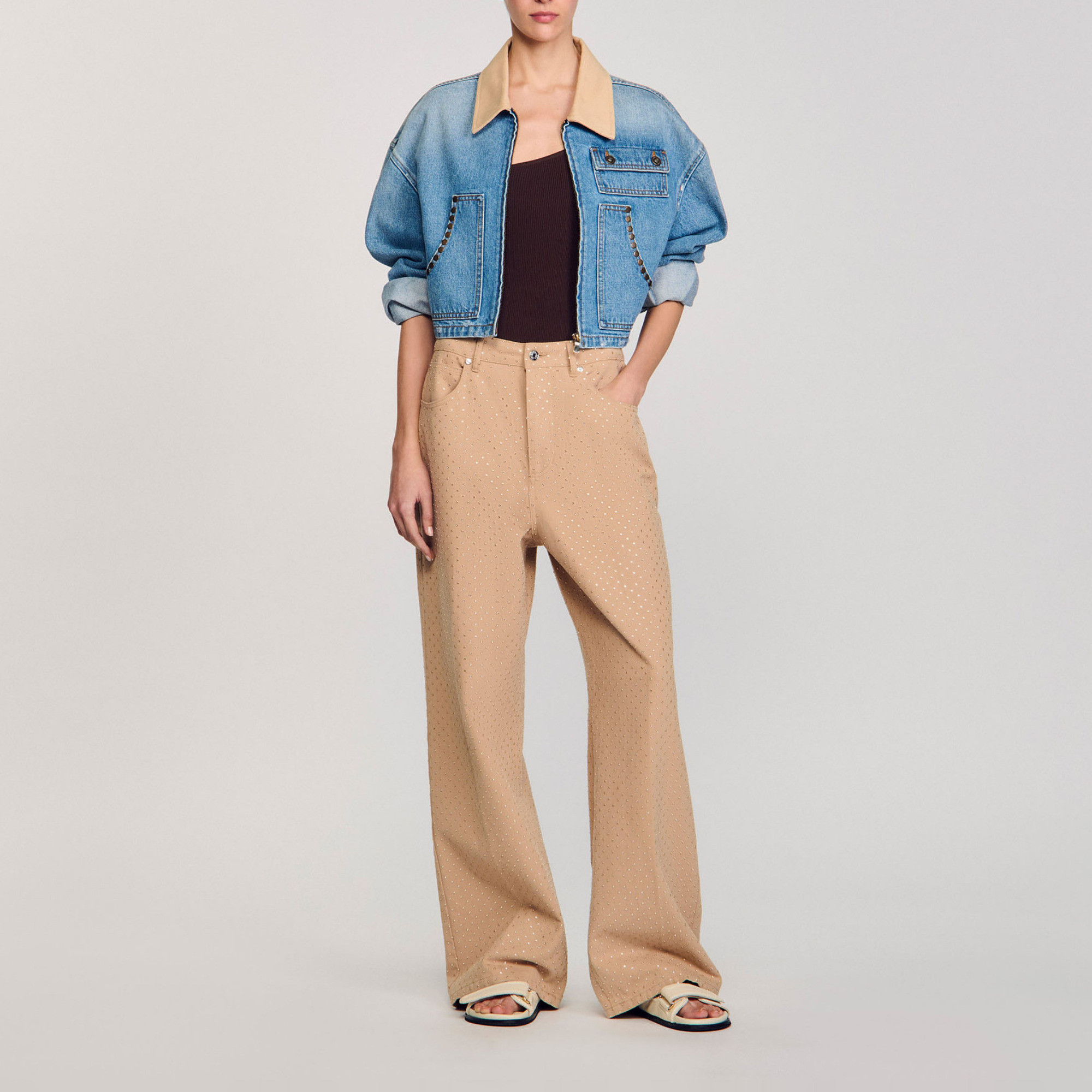 Denim jacket with studs | Sandro US | Sandro-Paris US