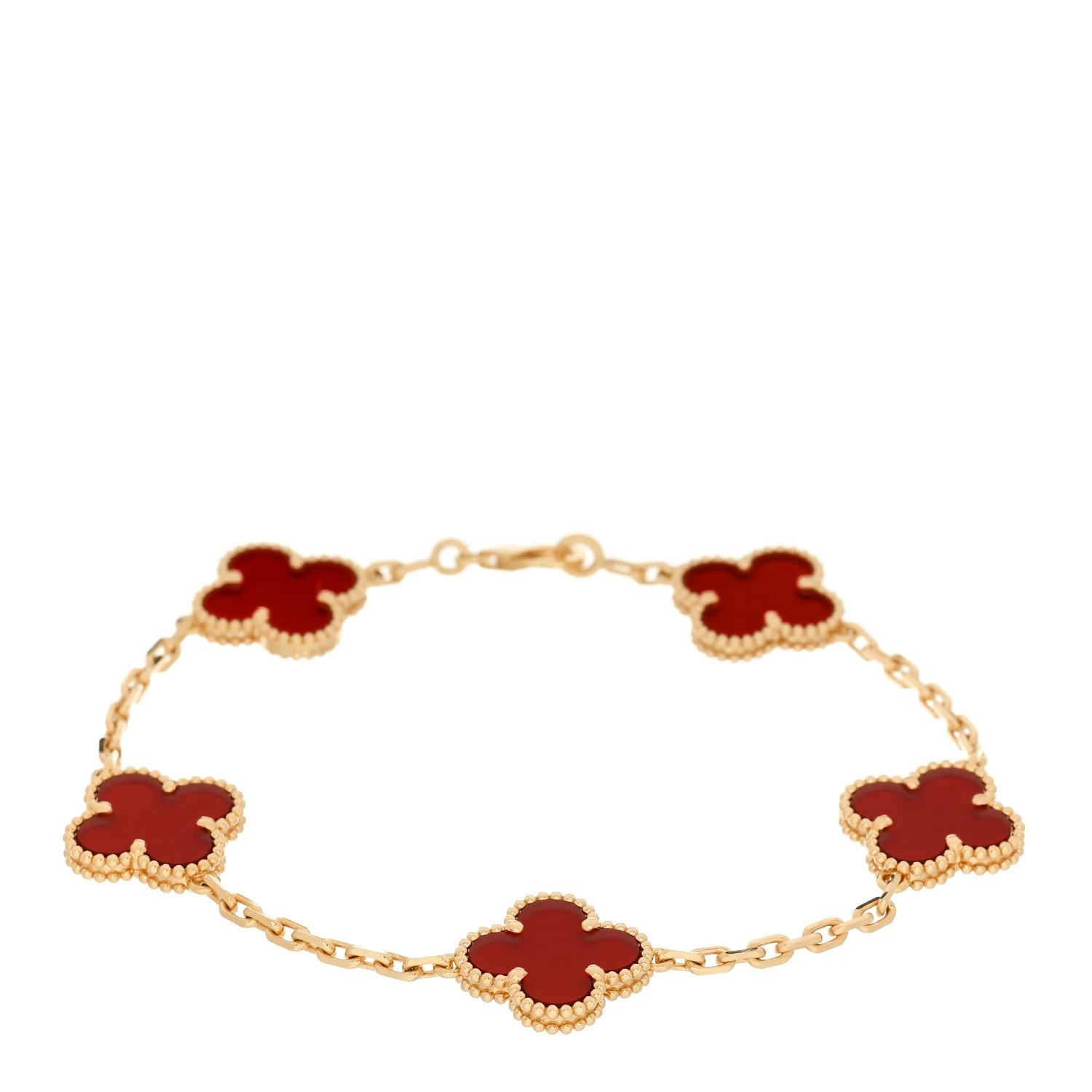 Van Cleef &amp; Arpels 18K Yellow Gold Carnelian 5 Motifs Vintage Alhambra Bracelet 1846905 | FASHIONPHILE (US)