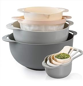 COOK WITH COLOR 8 Piece Nesting Bowls with Measuring Cups Colander and Sifter Set - Includes 2 Mi... | Amazon (US)