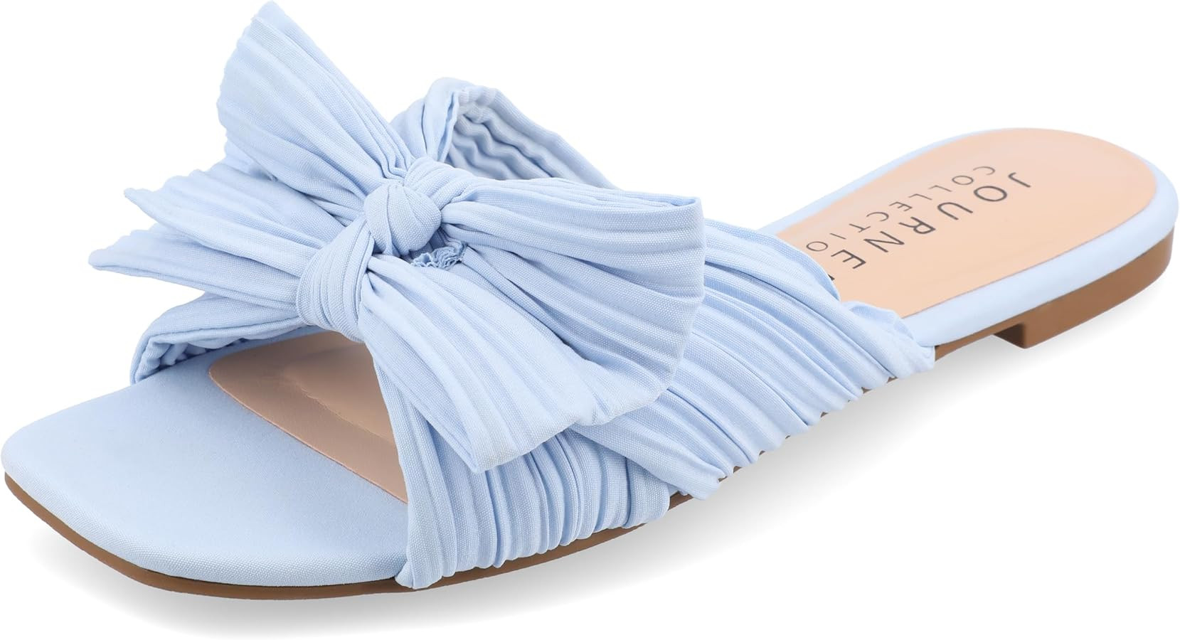 Journee Collection Womens Pleated Metallic Bow Knot Low Block Heel Padded Open Square Toe Serlina... | Amazon (US)