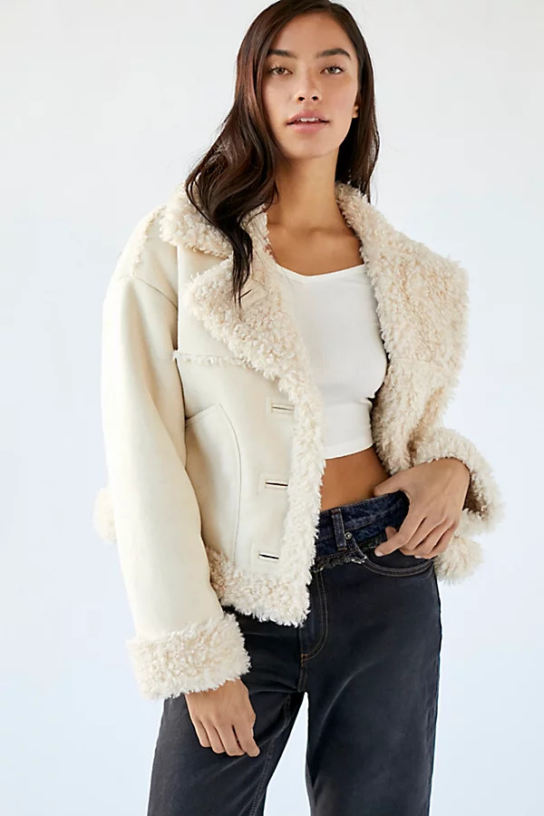 UO Maria Sherpa Trim Coat | Urban Outfitters (US and RoW)