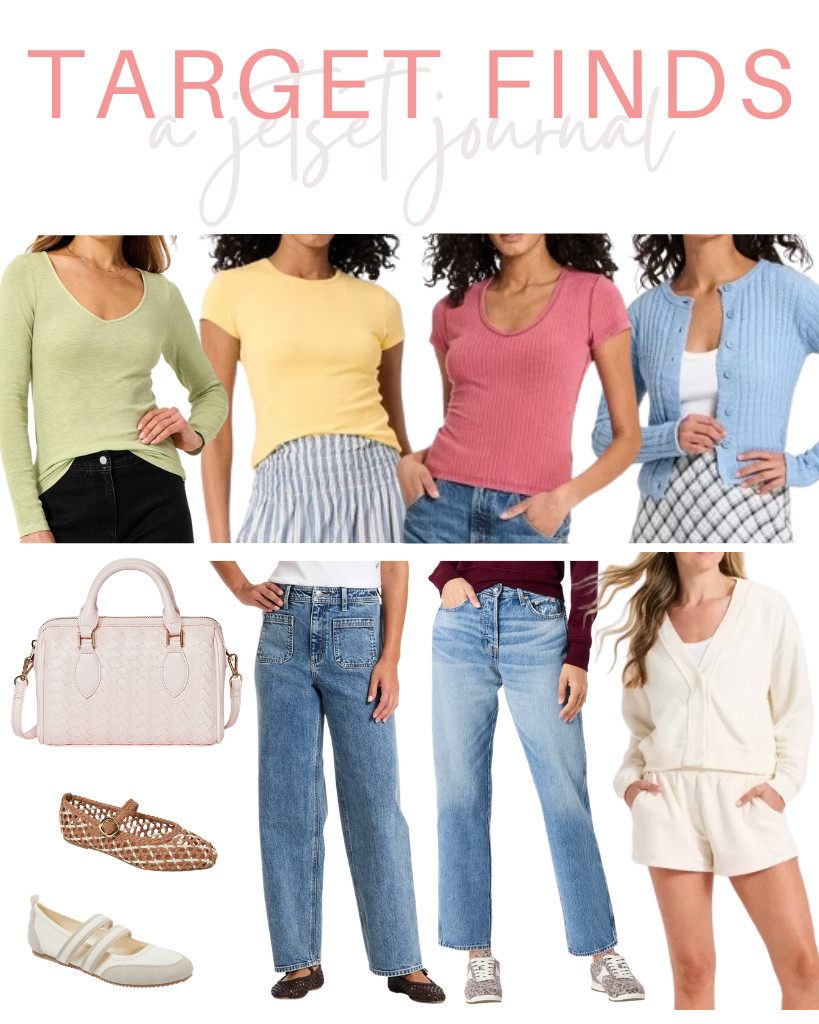 Let me share with you the Target finds that are making waves this week! This ribbed short-sleeve top matches naturally with these mid-rise boyfriend jeans in a light vintage wash. For comfortable footwear, I found these woven Mary Janes that include a plush memory foam insole. This bestseller list also includes this light-pink woven mini bowler crossbody bag.

#LTKSeasonal #LTKSaleAlert #LTKTravel 

 