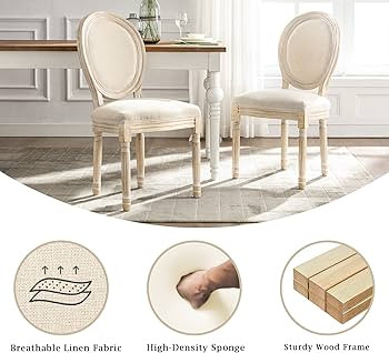 HomeMiYN French Dining Chairs, Upholstered Linen Fabric Chair with Round Back, Retro Elegant Clas... | Amazon (UK)
