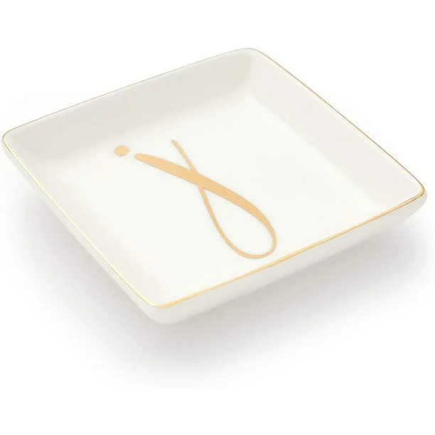 Monogram Letter J Ceramic Trinket Tray, Square Engraved Initial Ring Dish for Jewelry, White, 4 x... | Walmart (US)