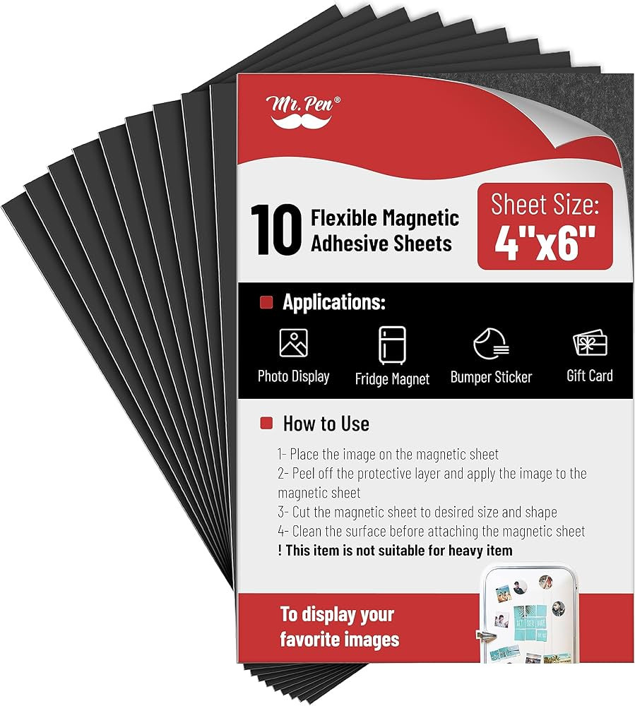 Mr. Pen- Adhesive Magnetic Sheets, 4" x 6", 10 Pack, with Adhesive Backing, Flexible Picture Magn... | Amazon (US)
