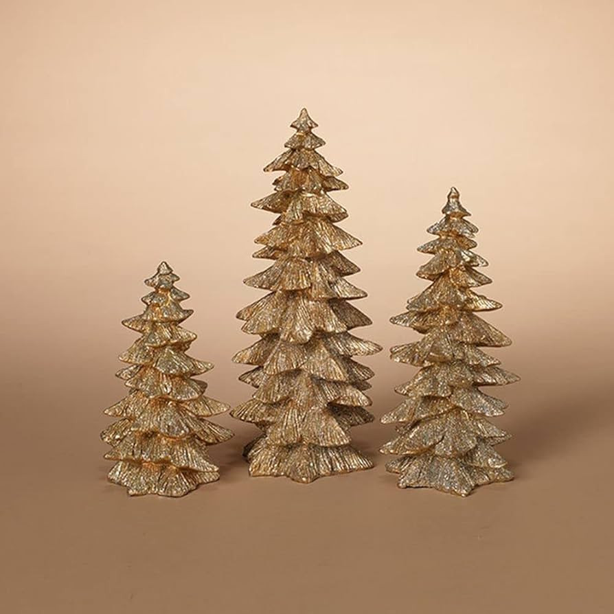 Gerson Company Set of 3 Resin Gold Glitter Trees | Amazon (US)
