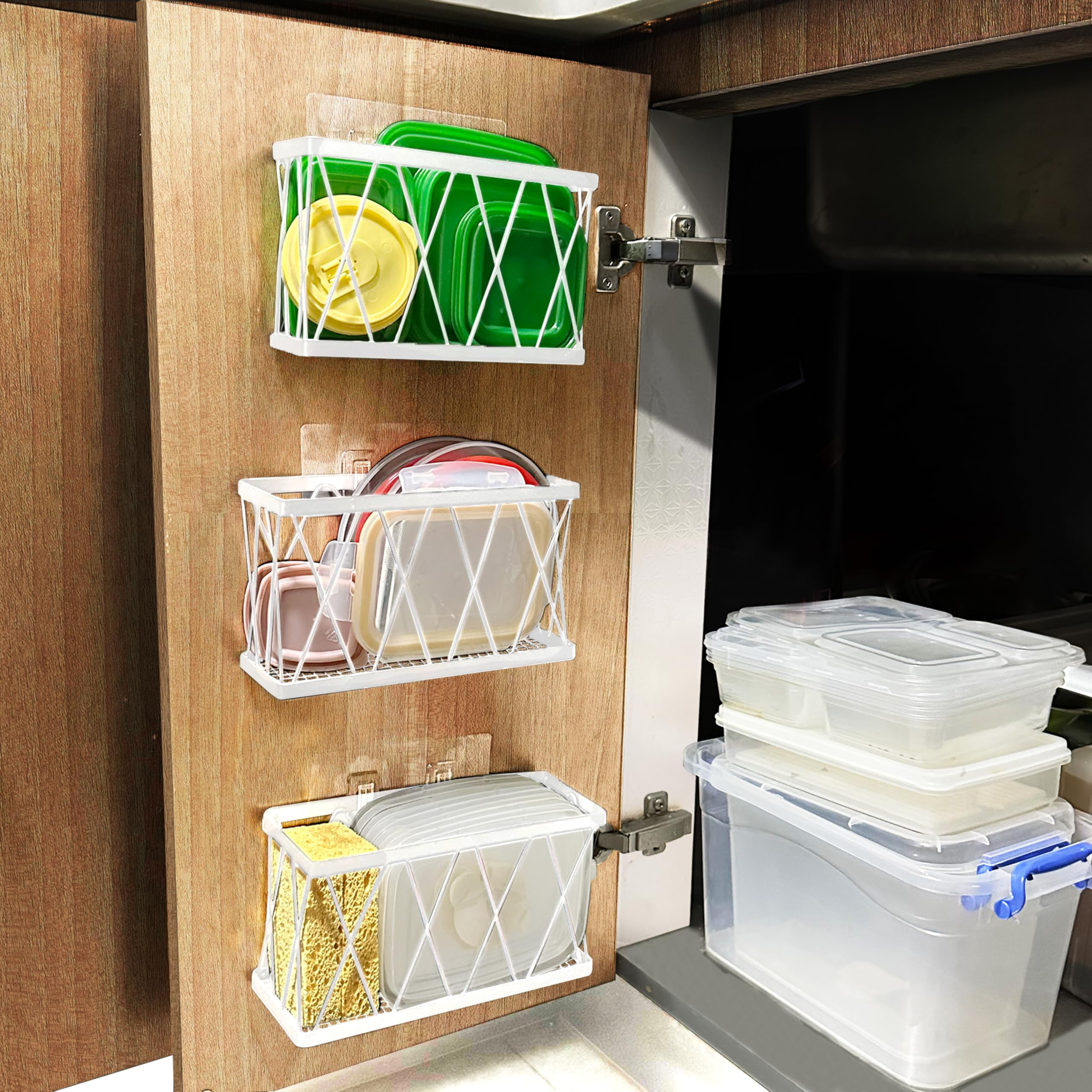 Adhesive Cabinet Organizer, Wall Mounted Lid Organizer, No Drill Kitchen Cabinet Storage for Slim... | Amazon (US)