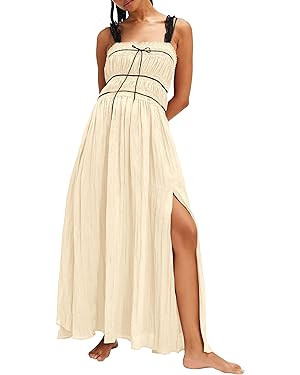 Gacaky Women's Summer Dress Boho Sexy Sleeveless High Waist Side Split A Line Beach Long Maxi Dre... | Amazon (US)