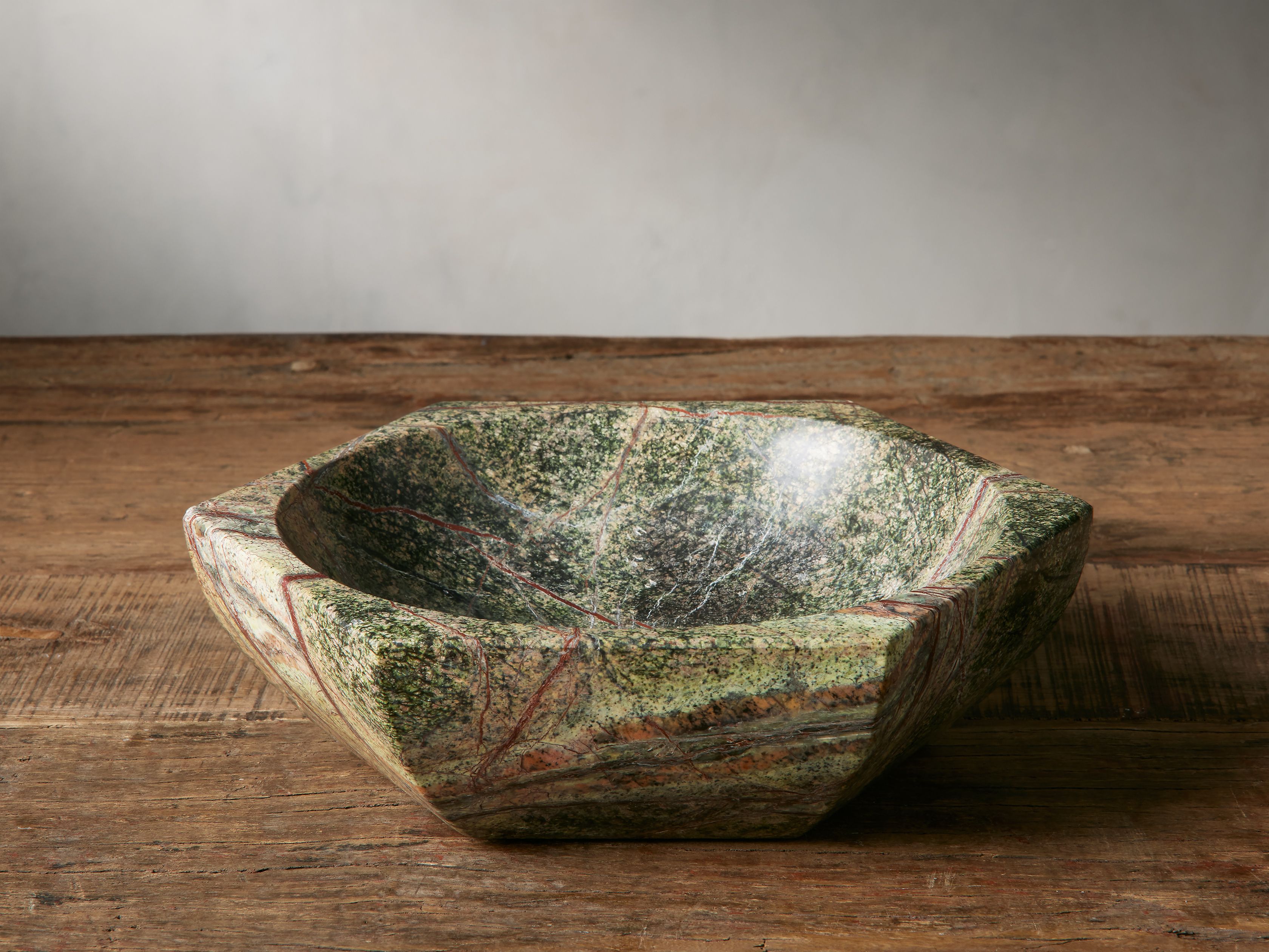 Rhodes Large Marble Hexagon Bowl in Green Forest | Arhaus